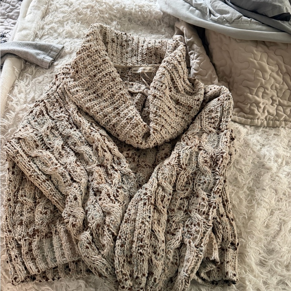 moon & madison Taupe Marled Cable Cowl Sweater